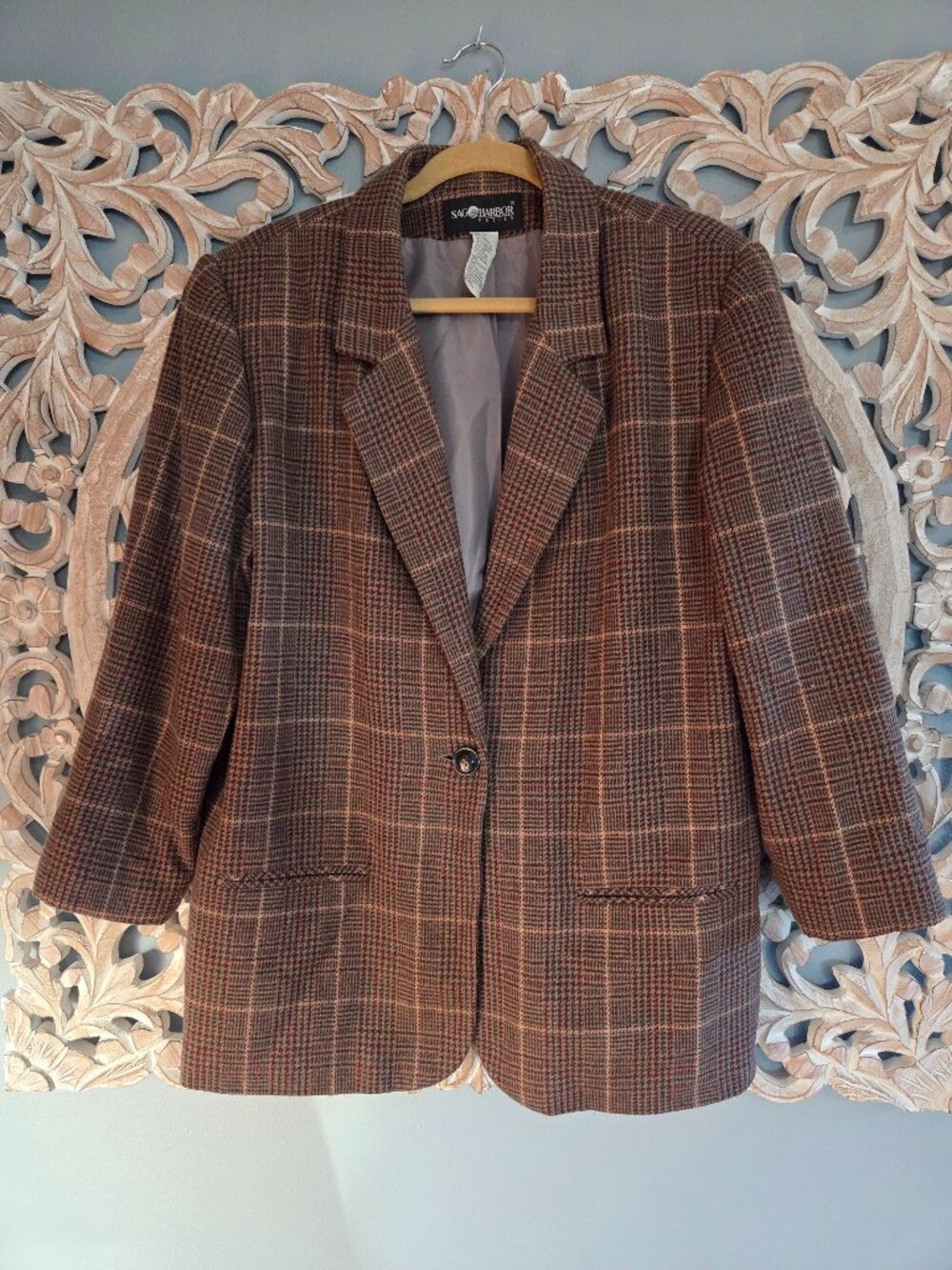 Vintage Sag Harbor Petite 16 Wool Blend Plaid Blazer